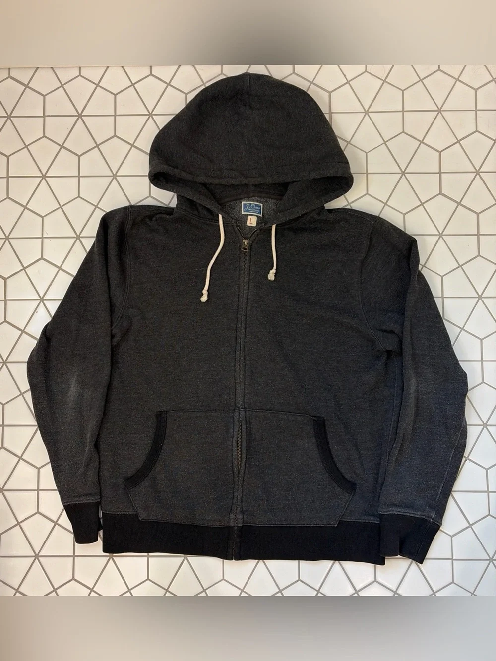J. Crew Full Zip Hoodie Mens L Charcoal Vintage Fleece Sweatshirt Jacket Lounge